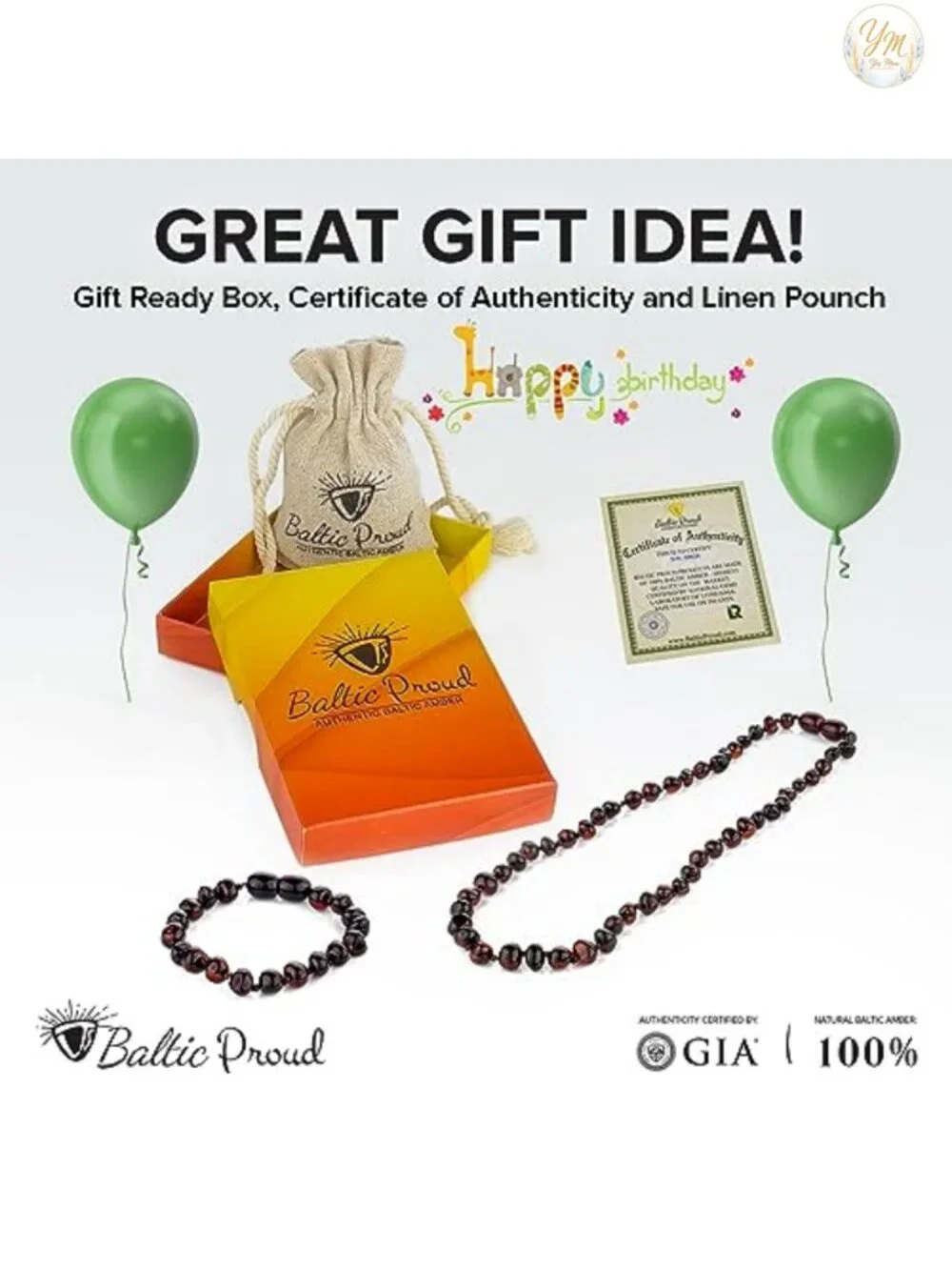 Genuine Baltic Amber Necklace & Bracelet Gift Set - Unisex Beaded Jewelry,